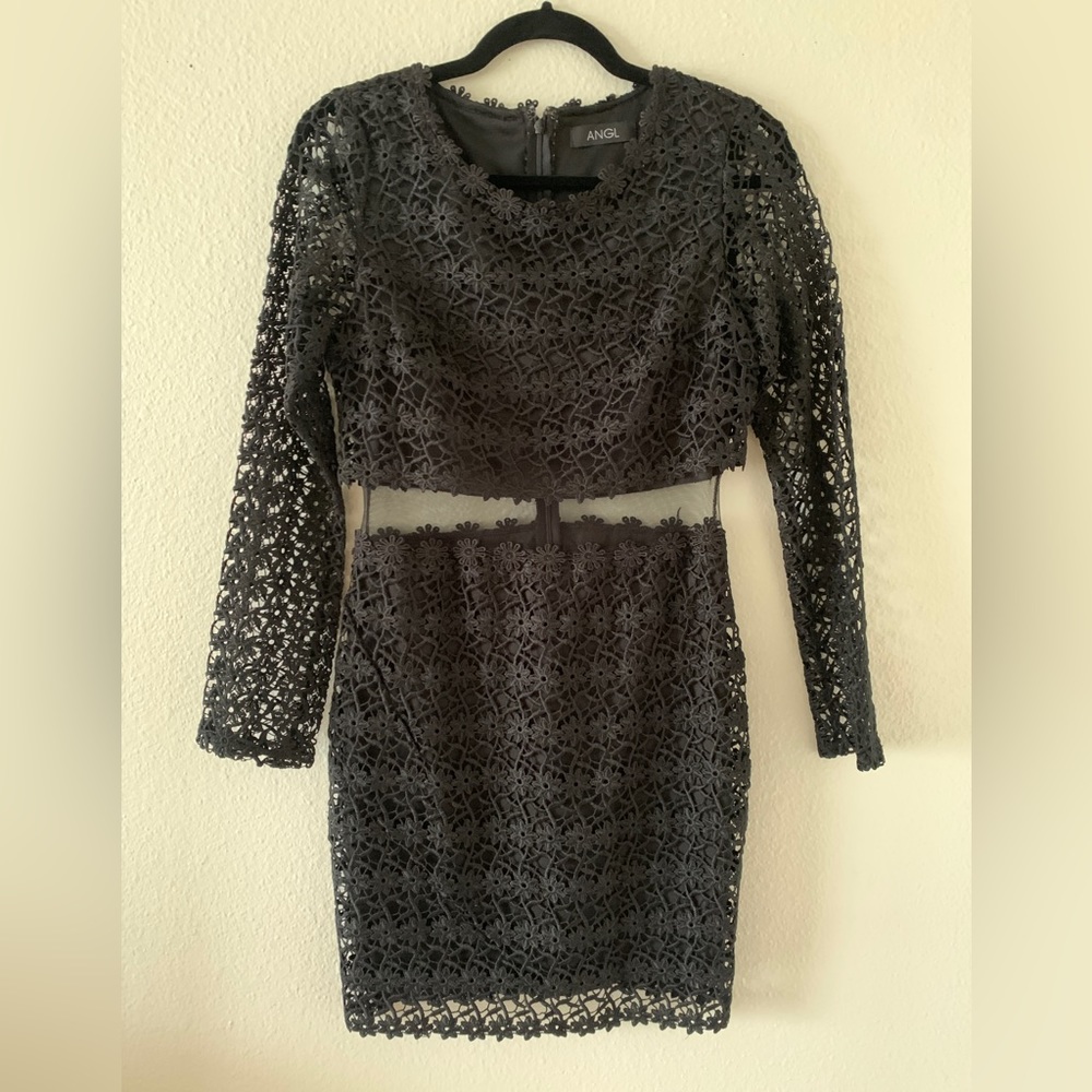 ANGL Black Long Sleeve Lace Dress Used